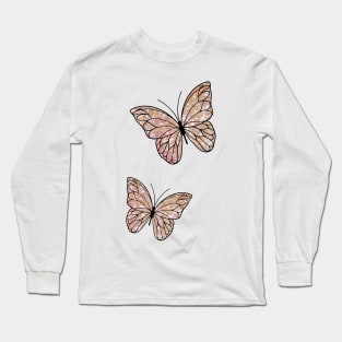 Rose Gold Glitter Butterflies Long Sleeve T-Shirt